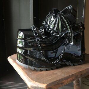 Demonia Wave 20 - 6” Black Platform Bat Ankle Strap Shoes
